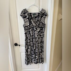 Lauren Ralph Lauren Black & White Floral Midi Dress – Size L
